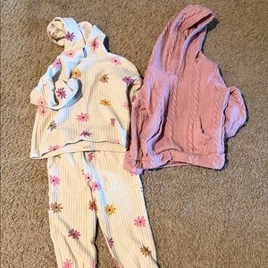 Garanimals Girls Cream Floral Lounge Set with Pink Hooded Sweater (4 items)